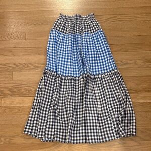 Draper James Blue and Black Gingham Tiered Midi Skirt